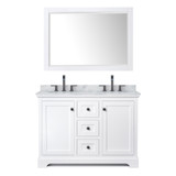 Wyndham WCV232348DWBCMUNOM46 Avery 48 Inch Double Bathroom Vanity in White, White Carrara Marble Countertop, Undermount Oval Sinks, Matte Black Trim, 46 Inch Mirror