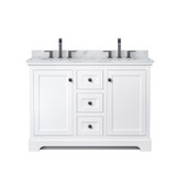 Wyndham WCV232348DWBCMUNOMXX Avery 48 Inch Double Bathroom Vanity in White, White Carrara Marble Countertop, Undermount Oval Sinks, Matte Black Trim Wyndham WCV232348DWBCMUNOMXX Avery 48 Inch Double Bathroom Vanity in White, White Carrara Marble Countertop, Undermount Oval Sinks, Matte Black Trim
