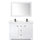Wyndham WCV232348DWBC2UNSM46 Avery 48 Inch Double Bathroom Vanity in White, Carrara Cultured Marble Countertop, Undermount Square Sinks, Matte Black Trim, 46 Inch Mirror