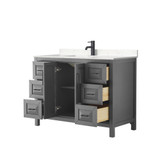Wyndham WCV252548SGBC2UNSMXX Daria 48 Inch Single Bathroom Vanity in Dark Gray, Carrara Cultured Marble Countertop, Undermount Square Sink, Matte Black Trim