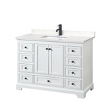 Wyndham WCS202048SWBC2UNSMXX Deborah 48 Inch Single Bathroom Vanity in White, Carrara Cultured Marble Countertop, Undermount Square Sink, Matte Black Trim