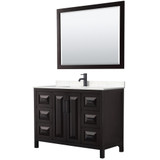 Wyndham WCV252548SEBC2UNSM46 Daria 48 Inch Single Bathroom Vanity in Dark Espresso, Carrara Cultured Marble Countertop, Undermount Square Sink, Matte Black Trim, 46 Inch Mirror