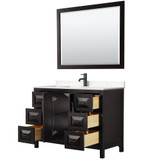 Wyndham WCV252548SEBC2UNSM46 Daria 48 Inch Single Bathroom Vanity in Dark Espresso, Carrara Cultured Marble Countertop, Undermount Square Sink, Matte Black Trim, 46 Inch Mirror