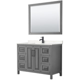 Wyndham WCV252548SGBC2UNSM46 Daria 48 Inch Single Bathroom Vanity in Dark Gray, Carrara Cultured Marble Countertop, Undermount Square Sink, Matte Black Trim, 46 Inch Mirror