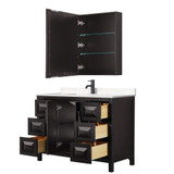 Wyndham WCV252548SEBC2UNSMED Daria 48 Inch Single Bathroom Vanity in Dark Espresso, Carrara Cultured Marble Countertop, Undermount Square Sink, Matte Black Trim, Medicine Cabinet