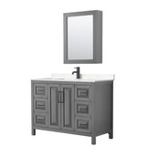 Wyndham WCV252548SGBC2UNSMED Daria 48 Inch Single Bathroom Vanity in Dark Gray, Carrara Cultured Marble Countertop, Undermount Square Sink, Matte Black Trim, Medicine Cabinet