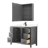 Wyndham WCV252548SGBC2UNSMED Daria 48 Inch Single Bathroom Vanity in Dark Gray, Carrara Cultured Marble Countertop, Undermount Square Sink, Matte Black Trim, Medicine Cabinet