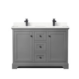 Wyndham WCV232348DGBC2UNSMXX Avery 48 Inch Double Bathroom Vanity in Dark Gray, Carrara Cultured Marble Countertop, Undermount Square Sinks, Matte Black Trim