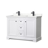 Wyndham WCV232348DWBC2UNSMXX Avery 48 Inch Double Bathroom Vanity in White, Carrara Cultured Marble Countertop, Undermount Square Sinks, Matte Black Trim