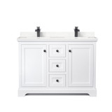 Wyndham WCV232348DWBC2UNSMXX Avery 48 Inch Double Bathroom Vanity in White, Carrara Cultured Marble Countertop, Undermount Square Sinks, Matte Black Trim