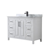 Wyndham WCV252548SWBCMUNSMXX Daria 48 Inch Single Bathroom Vanity in White, White Carrara Marble Countertop, Undermount Square Sink, Matte Black Trim