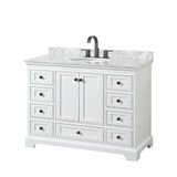 Wyndham WCS202048SWBCMUNOMXX Deborah 48 Inch Single Bathroom Vanity in White, White Carrara Marble Countertop, Undermount Oval Sink, Matte Black Trim