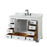 Wyndham WCS202048SWBCMUNOMXX Deborah 48 Inch Single Bathroom Vanity in White, White Carrara Marble Countertop, Undermount Oval Sink, Matte Black Trim
