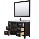 Wyndham WCV252548SEBCMUNSM46 Daria 48 Inch Single Bathroom Vanity in Dark Espresso, White Carrara Marble Countertop, Undermount Square Sink, Matte Black Trim, 46 Inch Mirror
