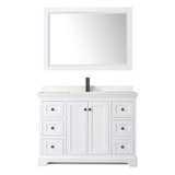 Wyndham WCV232348SWBC2UNSM46 Avery 48 Inch Single Bathroom Vanity in White, Carrara Cultured Marble Countertop, Undermount Square Sink, Matte Black Trim, 46 Inch Mirror