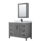 Wyndham WCV252548SGBCMUNSMED Daria 48 Inch Single Bathroom Vanity in Dark Gray, White Carrara Marble Countertop, Undermount Square Sink, Matte Black Trim, Medicine Cabinet