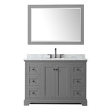 Wyndham WCV232348SGBCMUNOM46 Avery 48 Inch Single Bathroom Vanity in Dark Gray, White Carrara Marble Countertop, Undermount Oval Sink, Matte Black Trim, 46 Inch Mirror