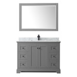 Wyndham WCV232348SGBCMUNSM46 Avery 48 Inch Single Bathroom Vanity in Dark Gray, White Carrara Marble Countertop, Undermount Square Sink, Matte Black Trim, 46 Inch Mirror