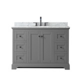 Wyndham WCV232348SGBCMUNOMXX Avery 48 Inch Single Bathroom Vanity in Dark Gray, White Carrara Marble Countertop, Undermount Oval Sink, Matte Black Trim