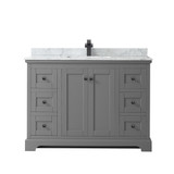 Wyndham WCV232348SGBCMUNSMXX Avery 48 Inch Single Bathroom Vanity in Dark Gray, White Carrara Marble Countertop, Undermount Square Sink, Matte Black Trim