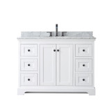 Wyndham WCV232348SWBCMUNOMXX Avery 48 Inch Single Bathroom Vanity in White, White Carrara Marble Countertop, Undermount Oval Sink, Matte Black Trim Wyndham WCV232348SWBCMUNOMXX Avery 48 Inch Single Bathroom Vanity in White, White Carrara Marble Countertop, Undermount Oval Sink, Matte Black Trim