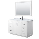 Wyndham WCF292954SWBCMUNSM46 Miranda 54 Inch Single Bathroom Vanity in White, White Carrara Marble Countertop, Undermount Square Sink, Matte Black Trim, 46 Inch Mirror