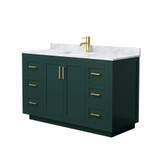 Wyndham WCF292954SGDCMUNSMXX Miranda 54 Inch Single Bathroom Vanity in Green, White Carrara Marble Countertop, Undermount Square Sink, Brushed Gold Trim