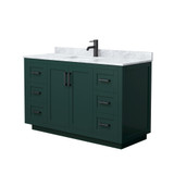 Wyndham WCF292954SGKCMUNSMXX Miranda 54 Inch Single Bathroom Vanity in Green, White Carrara Marble Countertop, Undermount Square Sink, Matte Black Trim
