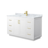 Wyndham WCF292954SWGCMUNSMXX Miranda 54 Inch Single Bathroom Vanity in White, White Carrara Marble Countertop, Undermount Square Sink, Brushed Gold Trim