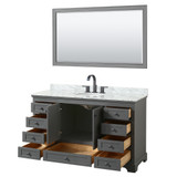 Wyndham WCS202060SGBCMUNOM58 Deborah 60 Inch Single Bathroom Vanity in Dark Gray, White Carrara Marble Countertop, Undermount Oval Sink, Matte Black Trim, 58 Inch Mirror