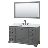 Wyndham WCS202060SGBCMUNSM58 Deborah 60 Inch Single Bathroom Vanity in Dark Gray, White Carrara Marble Countertop, Undermount Square Sink, Matte Black Trim, 58 Inch Mirror