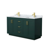 Wyndham WCF292960DGDCMUNSMXX Miranda 60 Inch Double Bathroom Vanity in Green, White Carrara Marble Countertop, Undermount Square Sinks, Brushed Gold Trim