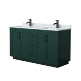 Wyndham WCF292960DGKCMUNSMXX Miranda 60 Inch Double Bathroom Vanity in Green, White Carrara Marble Countertop, Undermount Square Sinks, Matte Black Trim