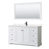 Wyndham WCV232360SWBC2UNSM58 Avery 60 Inch Single Bathroom Vanity in White, Carrara Cultured Marble Countertop, Undermount Square Sink, Matte Black Trim, 58 Inch Mirror
