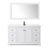 Wyndham WCV232360SWBC2UNSM58 Avery 60 Inch Single Bathroom Vanity in White, Carrara Cultured Marble Countertop, Undermount Square Sink, Matte Black Trim, 58 Inch Mirror