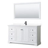 Wyndham WCV232360SWBWCUNSM58 Avery 60 Inch Single Bathroom Vanity in White, White Cultured Marble Countertop, Undermount Square Sink, Matte Black Trim, 58 Inch Mirror