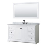 Wyndham WCV232360SWBCMUNOM58 Avery 60 Inch Single Bathroom Vanity in White, White Carrara Marble Countertop, Undermount Oval Sink, Matte Black Trim, 58 Inch Mirror