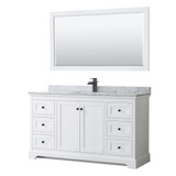 Wyndham WCV232360SWBCMUNSM58 Avery 60 Inch Single Bathroom Vanity in White, White Carrara Marble Countertop, Undermount Square Sink, Matte Black Trim, 58 Inch Mirror