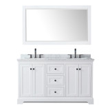 Wyndham WCV232360DWBCMUNOM58 Avery 60 Inch Double Bathroom Vanity in White, White Carrara Marble Countertop, Undermount Oval Sinks, Matte Black Trim, 58 Inch Mirror