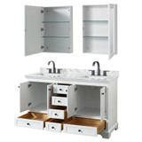 Wyndham WCS202060DWBCMUNSMED Deborah 60 Inch Double Bathroom Vanity in White, White Carrara Marble Countertop, Undermount Square Sinks, Matte Black Trim, Medicine Cabinets Wyndham WCS202060DWBCMUNSMED Deborah 60 Inch Double Bathroom Vanity in White, White Carrara Marble Countertop, Undermount Square Sinks, Matte Black Trim, Medicine Cabinets
