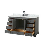 Wyndham WCS202060SGBCMUNOMXX Deborah 60 Inch Single Bathroom Vanity in Dark Gray, White Carrara Marble Countertop, Undermount Oval Sink, Matte Black Trim
