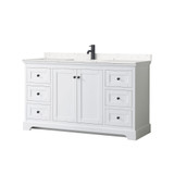 Wyndham WCV232360SWBC2UNSMXX Avery 60 Inch Single Bathroom Vanity in White, Carrara Cultured Marble Countertop, Undermount Square Sink, Matte Black Trim