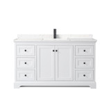 Wyndham WCV232360SWBC2UNSMXX Avery 60 Inch Single Bathroom Vanity in White, Carrara Cultured Marble Countertop, Undermount Square Sink, Matte Black Trim