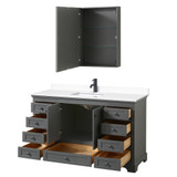 Wyndham WCS202060SGBWCUNSMED Deborah 60 Inch Single Bathroom Vanity in Dark Gray, White Cultured Marble Countertop, Undermount Square Sink, Matte Black Trim, Medicine Cabinet