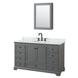 Wyndham WCS202060SGBCMUNOMED Deborah 60 Inch Single Bathroom Vanity in Dark Gray, White Carrara Marble Countertop, Undermount Oval Sink, Matte Black Trim, Medicine Cabinet