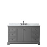 Wyndham WCV232360SGBCMUNOMXX Avery 60 Inch Single Bathroom Vanity in Dark Gray, White Carrara Marble Countertop, Undermount Oval Sink, Matte Black Trim