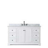 Wyndham WCV232360SWBCMUNOMXX Avery 60 Inch Single Bathroom Vanity in White, White Carrara Marble Countertop, Undermount Oval Sink, Matte Black Trim