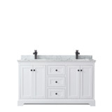 Wyndham WCV232360DWBCMUNSMXX Avery 60 Inch Double Bathroom Vanity in White, White Carrara Marble Countertop, Undermount Square Sinks, Matte Black Trim