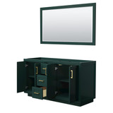 Wyndham WCF292960DGDCXSXXM58 Miranda 60 Inch Double Bathroom Vanity in Green, No Countertop, No Sink, Brushed Gold Trim, 58 Inch Mirror