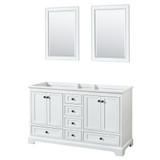 Wyndham WCS202060DWBCXSXXM24 Deborah 60 Inch Double Bathroom Vanity in White, No Countertop, No Sinks, Matte Black Trim, 24 Inch Mirrors